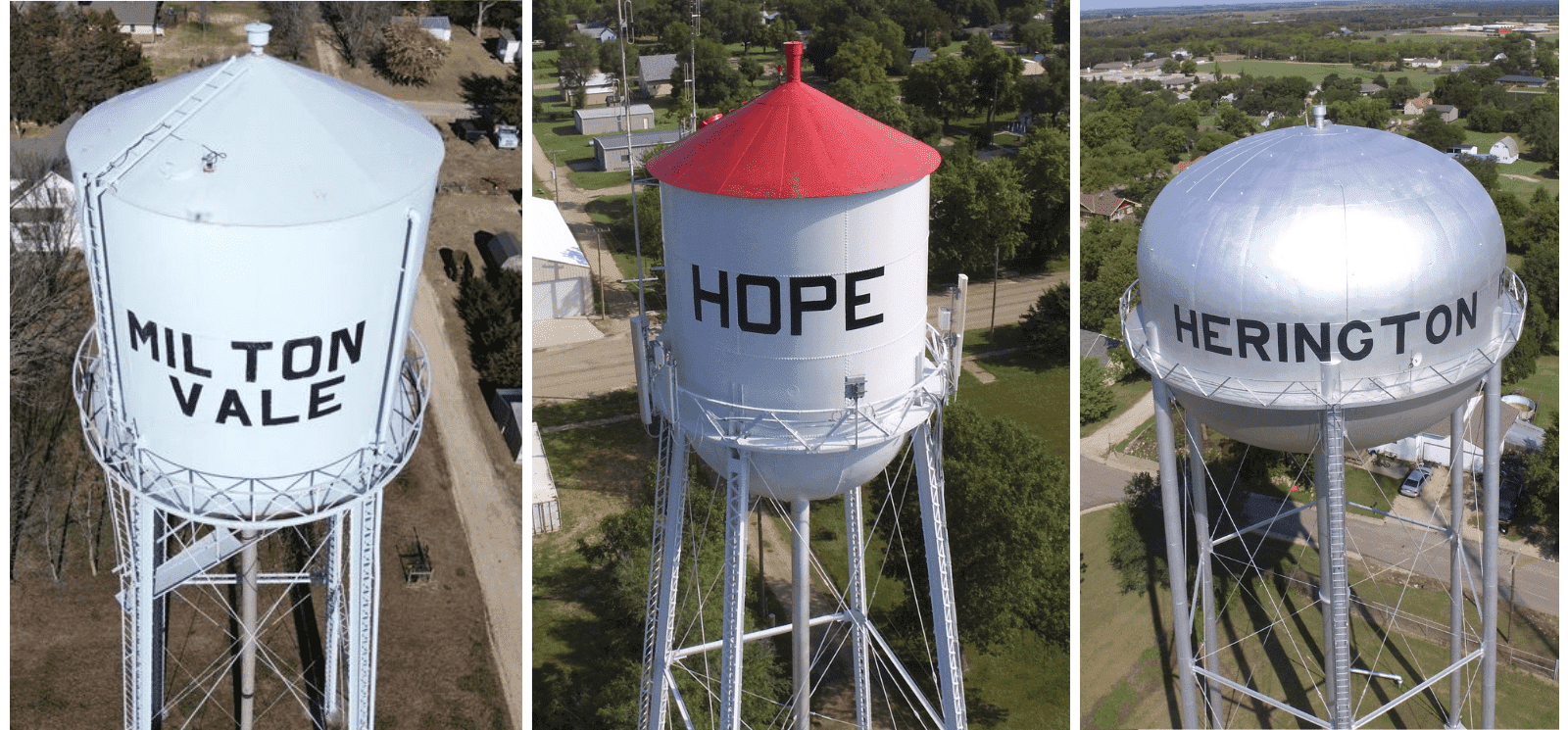 Water towers in each location